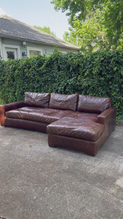RH Maxwell Leather Sectional Italian Brompton Cocoa Restoration Hardware Brown 9 Foot