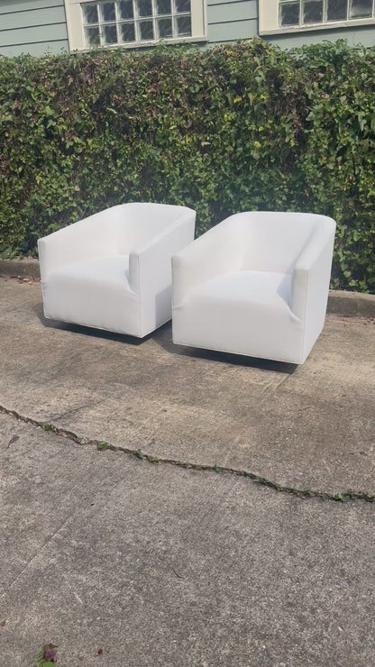 RH Shelter Arm Swivel Chairs White Set Of 2 Perennials Performance Linen Restoration Hardware
