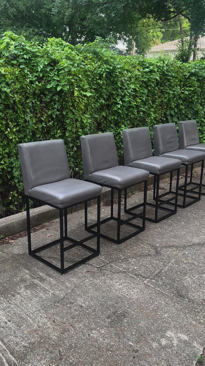 RH Set of 5 Leather Armless Emery Barstools