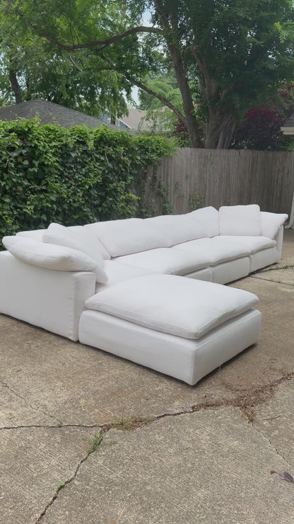 RH Cloud Five Piece White Sectional Modular Performance Linen With Ottoman