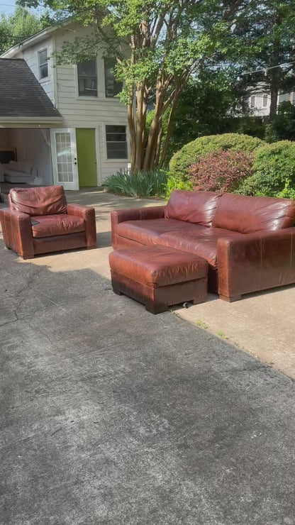 RH Maxwell Living Room Set Leather Sofa Chair Ottoman Restoration Hardware Brown