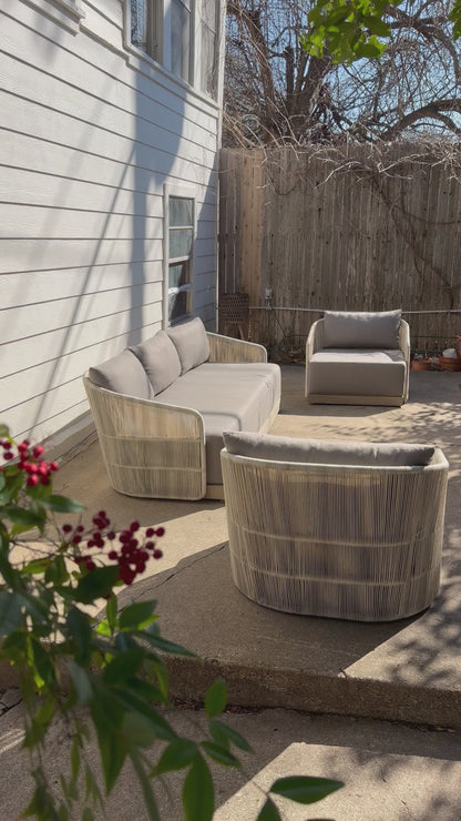 RH Havana Outdoor Set Gray Ivory Sofa Two Chairs Teak Cord Restoration Hardware