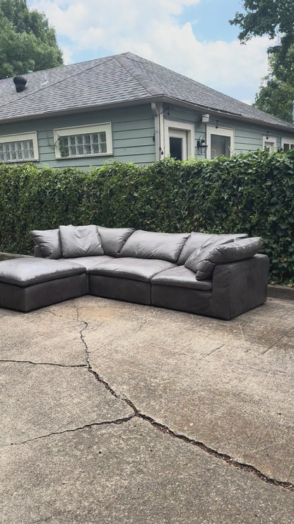 RH Cloud Leather Modular Sectional Four Piece Gray Restoration Hardware