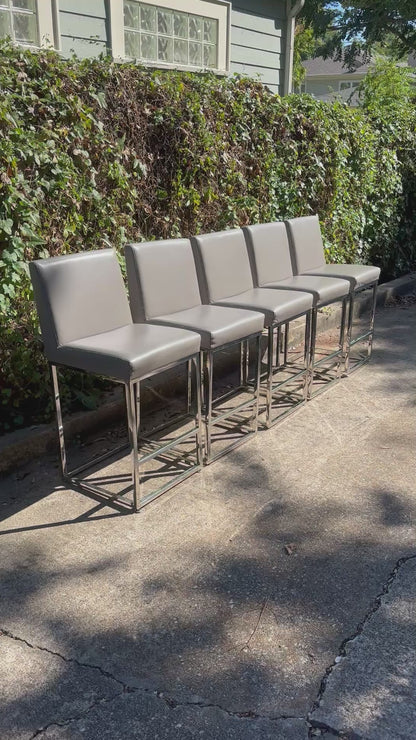 RH Emery Armless Turin Leather Counter Stools Gray Pebble Set of 5 Restoration Hardware