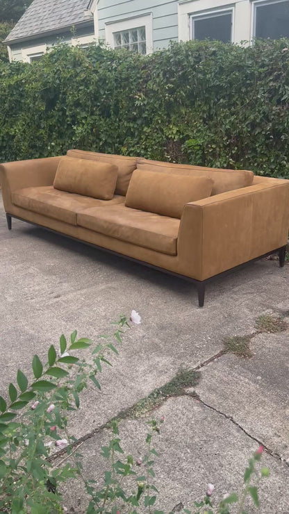 RH Nubuck Leather Italia Sofa 9 Foot Taper Arm Chestnut Brown Restoration Hardware