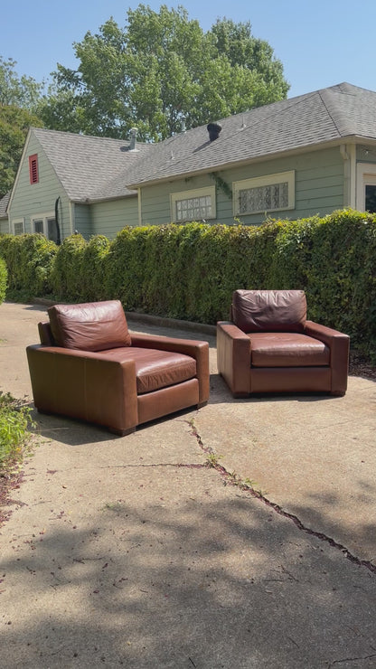 RH Maxwell Luxe Depth Brown Leather Chairs Set of 2 Pair Restoration Hardware