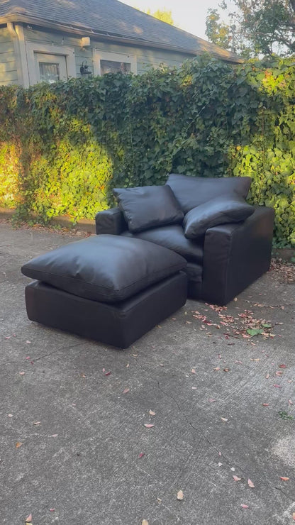 RH Leather Cloud Chair and Ottoman Set Dark Brown